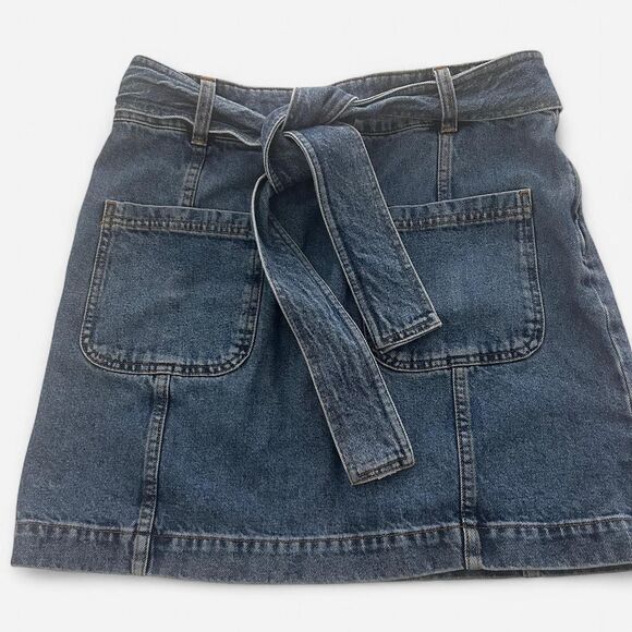 Sézane denim gillie straight cut denim jean tie waist mini skirt xl - Picture 3 of 7